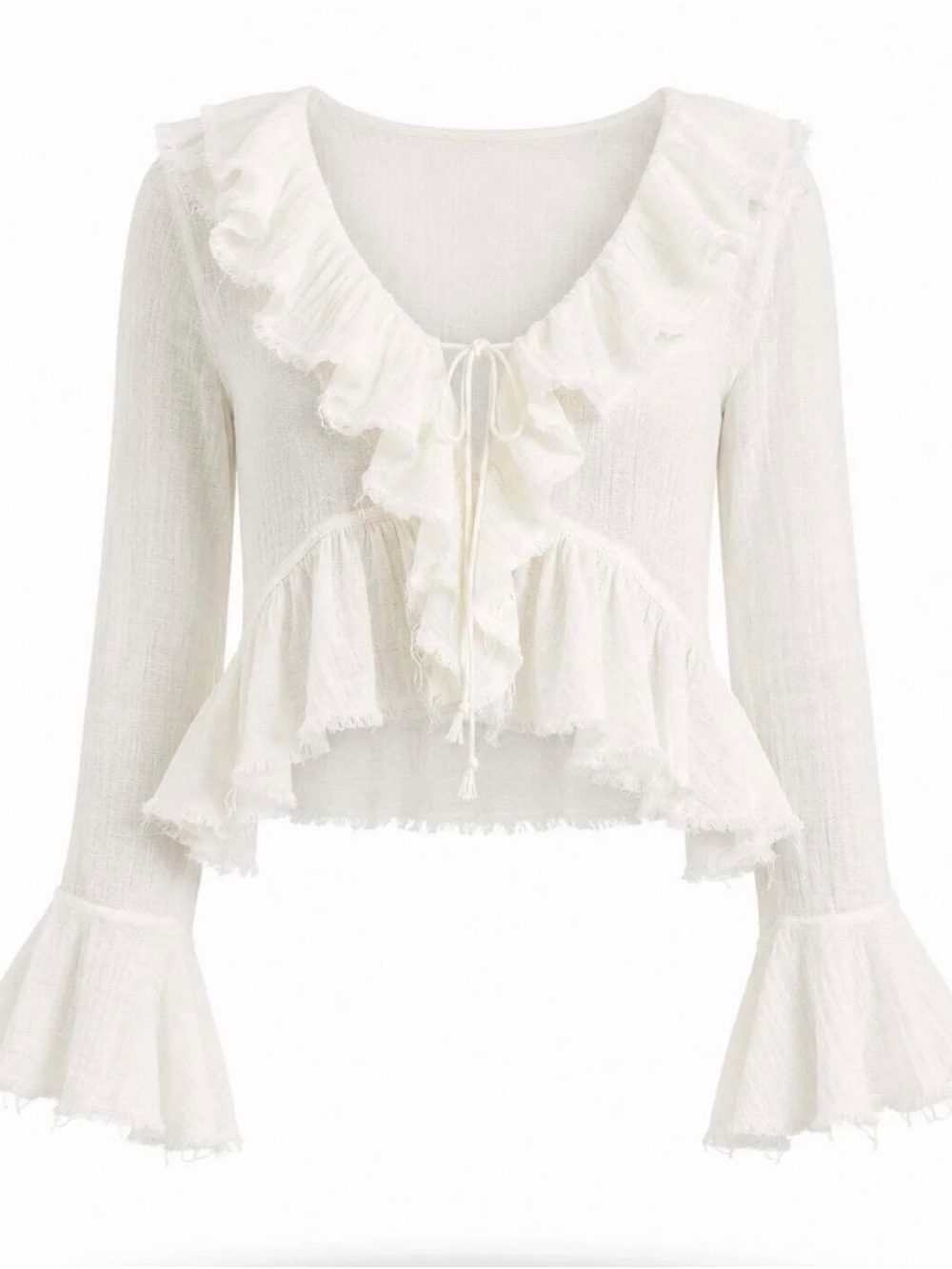 ZARA Women’s Ruffled Peasant Top - White